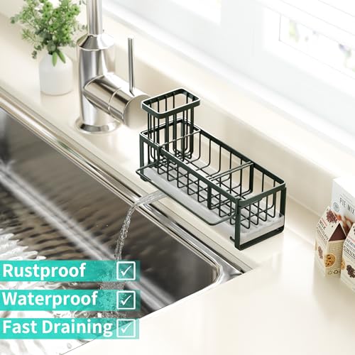 Sponge Holder for Kitchen Sink (Green / with Dishcloth Holder)