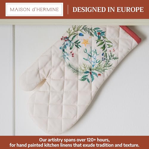 Maison d'Hermine Oven Gloves 100% Cotton Oven Mitt (100 - Holly Time / 7.5" x 13" (Oven Mitt))