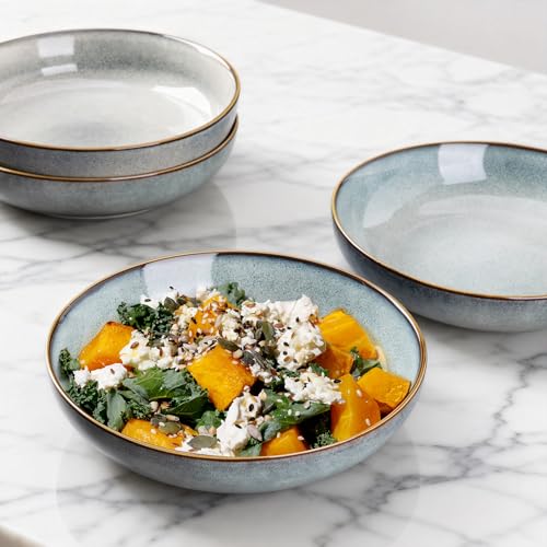 8.5’’ Ceramic Pasta Bowls Set of 4 (Set of 4 / Ocean Blue)