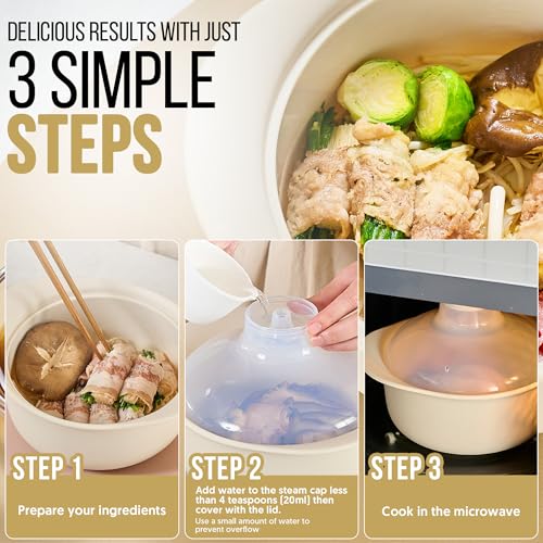48oz Platinum Silicone 3 Compartmented Microwave Steamer Pot with Handle & Lid (48oz / Ivory)