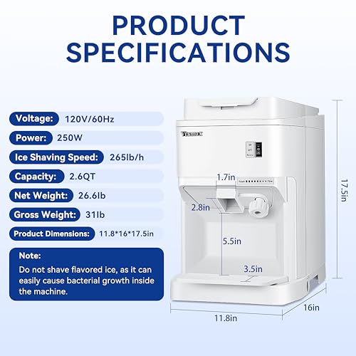 Ice Shaver Machine 250W (2.6Qt)