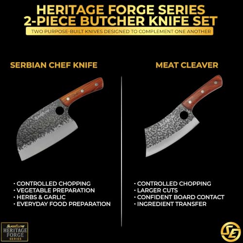 2 Piece Butcher Knife Set Serbian Chef Meat Cleaver Kitchen Knives BBQ