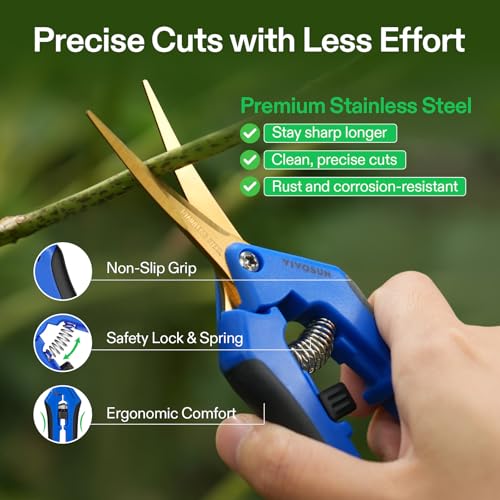 6.5 Inch Garden Scissors (Blue Curved Blade / Blue)