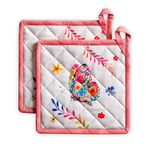 Pot Holders 100% Cotton Potholders (052 - Happy Florals - High Summer / 8" x 8" (Pot Holder Pack of 2))