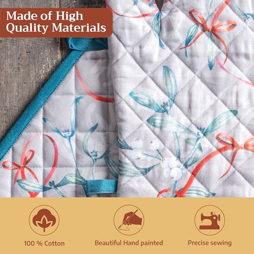 100% Cotton Oven Mitt & Pot Holder Set (122 - Enora / 7.5" x 13" & 8" x 8" (Oven Mitt & Pot Holder))