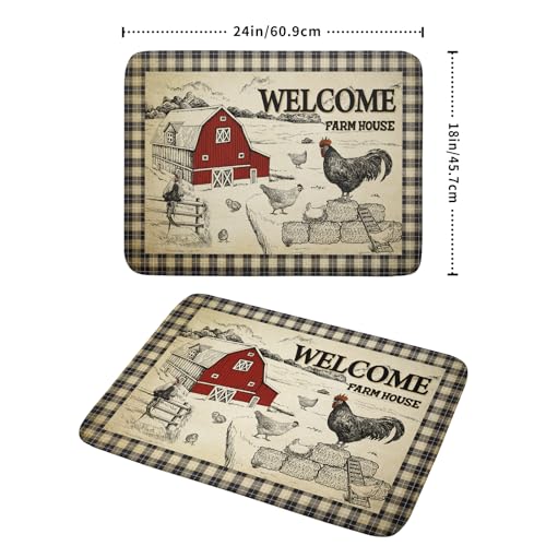 Farmhouse Rooster Dish Drying Mat 18x24 Inch Country Chicken Absorbent Dish Drainer Mat Reversible Countertops Protector Pad Kitchen Accessories (Farmhouse Rooster / 18" x 24")