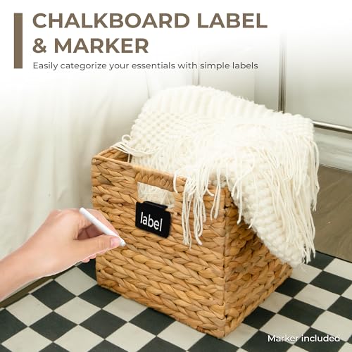KOKODO Pack of 2 Large 15"L x 11"W Wicker Storage Baskets with Chalkboard (Natural / Large Set 2 15"Lx11"W)