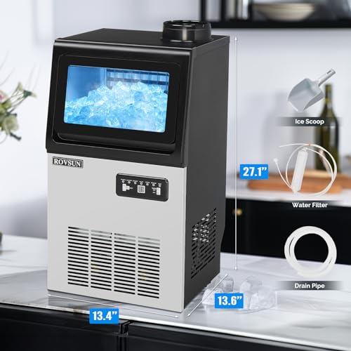 90LBS 24H Countertop Ice Maker with 2 Water Inlets & Appointment Function (Silver & Black / 90LB)
