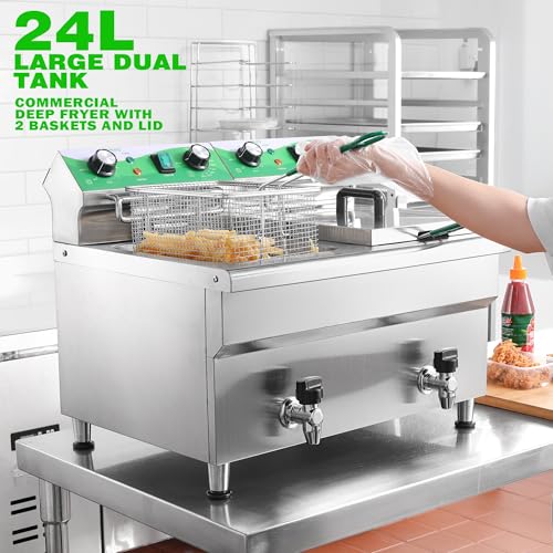 24L 25.4QT Commercial Deep Fryer with 2 Baskets and Lids (24L)