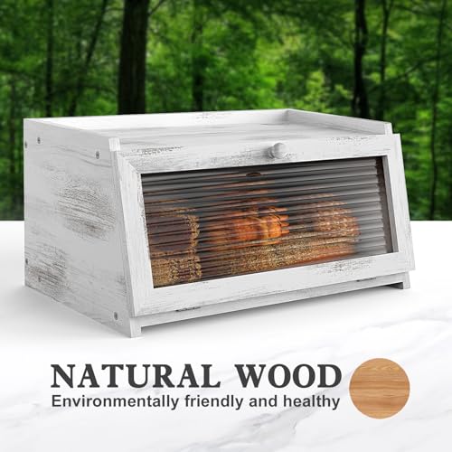 Bread Box for Kitchen Countertop (Distressed White / 1‑tier)
