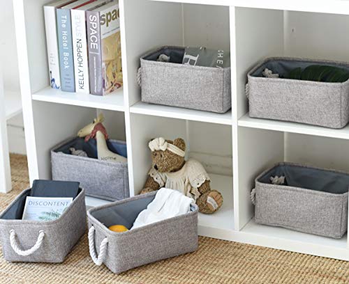 Foldable Small Storage Baskets with Strong Cotton Rope Handles [6 (Grey / 6PCS/Small -11.8Lx7.9Wx5.2H)
