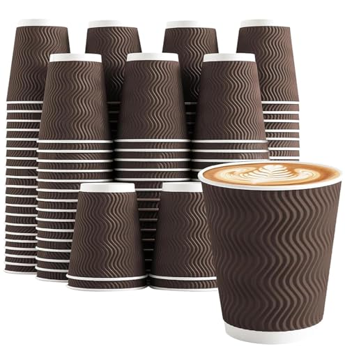 150 Pack 8 oz Disposable Paper Coffee Cups Insulated Brown (Brown / 8 oz)
