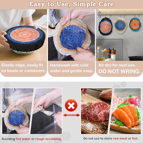 5Pcs Reusable Beeswax Elastic Bowl Covers for Bread Proofing and Food Cover (Concentric Circle)