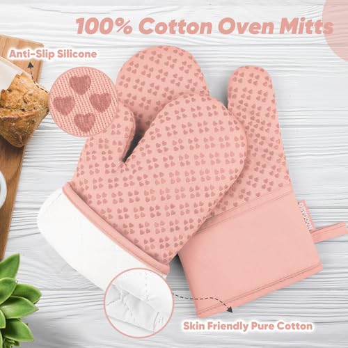 Oven Mitts and Pot Holders 4 Sets (Pink)