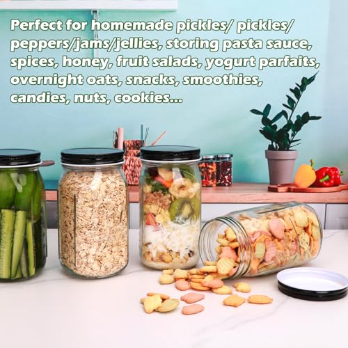 Wide Mouth Mason Jars 32 oz 12 Pack (32oz - Jar Lettering)