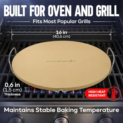 16 inch Pizza Stone for Oven and BBQ Grill with Handles