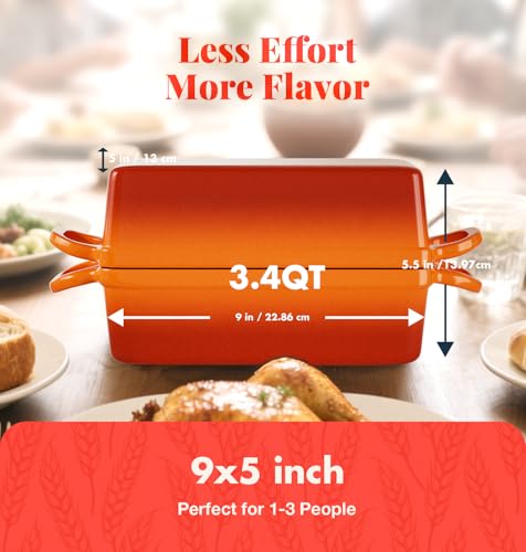 2 IN 1 Cast Iron Bread Loaf Pan with Lid (Orange)