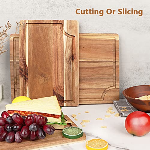 Acacia Wood Cutting Board Set with Juice Groove (15"L x 10"W / Light Brown)