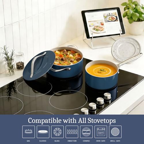 Premium Ceramic Sauce Pan with Lid (Navy Blue)