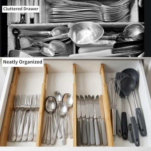 4 Pcs Bamboo Kitchen Drawer Dividers (Natural / 2.4"H, Large)
