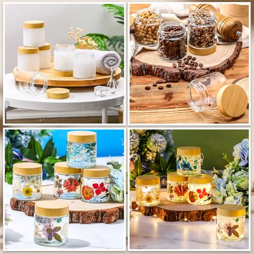 12 Pcs 4oz Glass Jars with Lids Empty Small Glass Containers and Inner Liners Reusable Cosmetic Jars Round Airtight Bottles with Plastic Wood Grain Lids for Travel (12 Count)