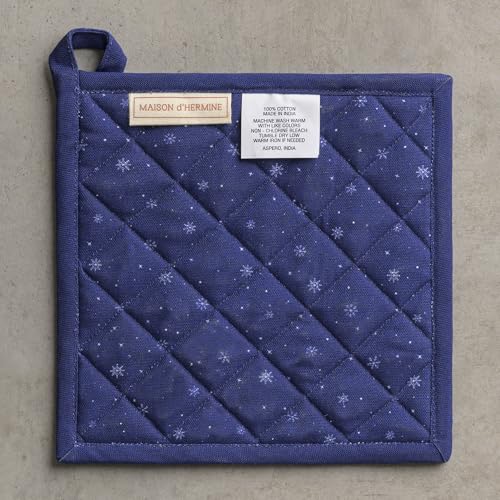 Pot Holders 100% Cotton Potholders (123 - Christmas Market - Blue / 8" x 8" (Pot Holder Pack of 2))
