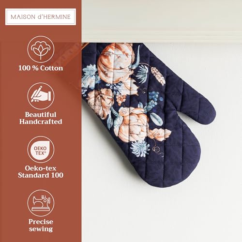 Maison d'Hermine Oven Gloves 100% Cotton Oven Mitt (072 - Pumpkin Blues / 7.5" x 13" (Oven Mitt))