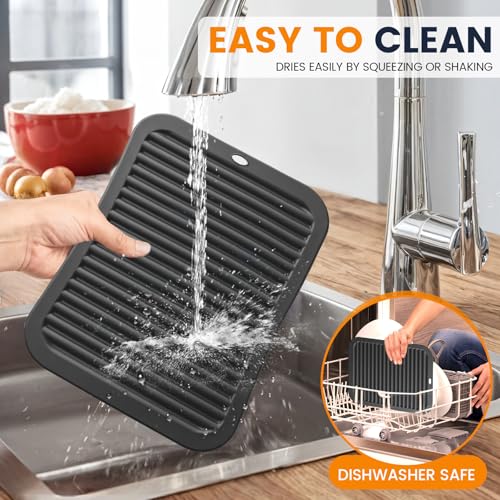 Silicone Trivet Mats 4 Heat Resistant Pot Holders Multipurpose Non (Pitch Black)