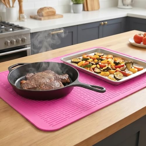 Silicone Dish Drying Mat for Multiple Usage (Rose / 28"L x 18"W)