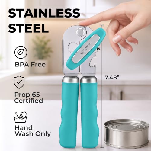 Stainless Steel Swing Open Manual Can Opener Comfortable Grip (Dusty Blue / Swing Open)