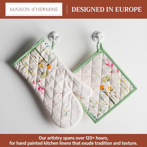 100% Cotton Oven Mitt & Pot Holder Set (019 - Botanical Fresh / 7.5" x 13" & 8" x 8" (Oven Mitt & Pot Holder))