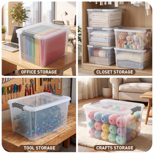 4 Pack 32 QT Clear Plastic Storage Bins with Latching Lids (Clear White / 4 PCS-32 QT)