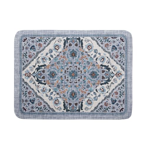 Boho Flower Dish Drying Mat Blue Bohemian Dishes Drainer Rack Mat 18x24 Inch Microfiber Kitchen Drying Pad for Countertop Tableware Decor (Blue Bohemian / 18 x 24 inch)
