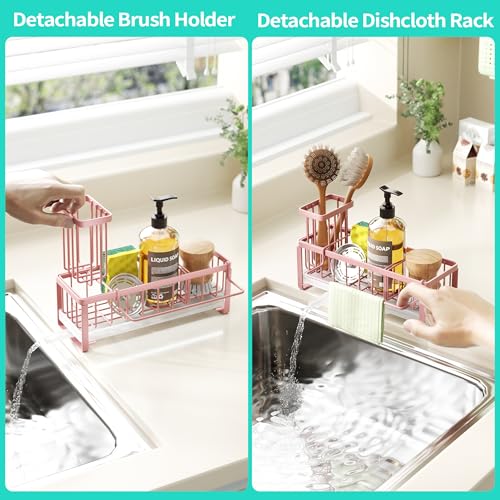 Sponge Holder for Kitchen Sink (Pink / with Dishcloth Holder)