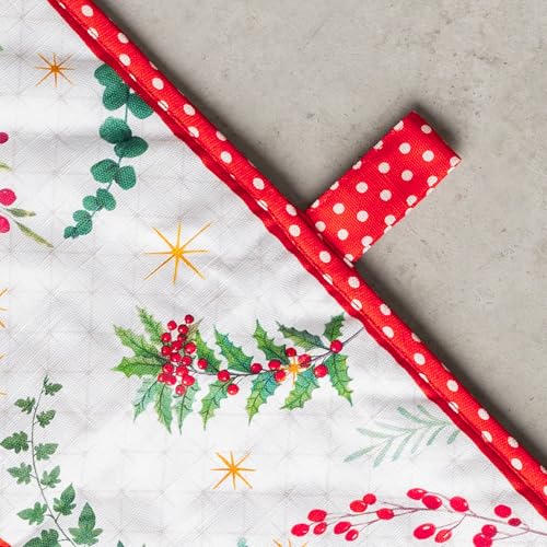 Double Oven Mitts 100% Cotton Double Oven Glove (117 - Poinsettia Christmas / 7" x 35" (Double Oven Mitt))