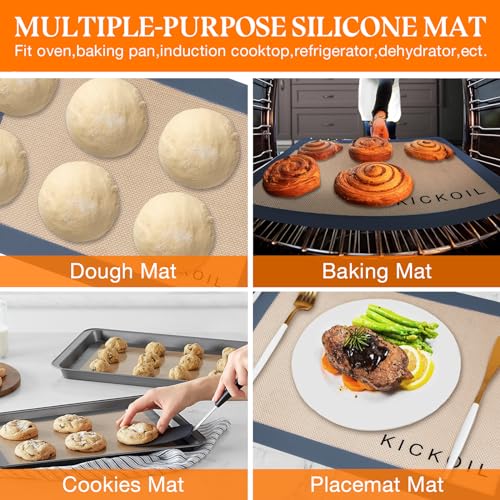 Silicone Baking Mats Set of 3 (2 Half Sheet + 1 Quarter Sheet Grey)