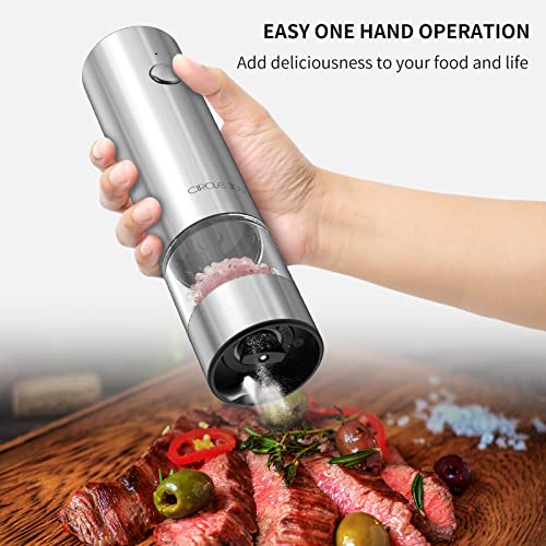 Electric Salt and Pepper Grinder Set Stainless Steel Spice Grinder Automatic Pepper Mills with Easy (Upgrade Silver)