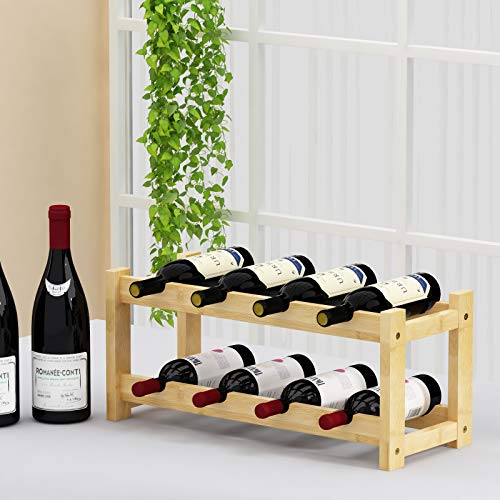 Wine Rack Freestanding 8 Bottle 2 Tier Bamboo Wine Racks Countertop Cabinet Wine Holder Wine Storage Shelf for Kitchen (2-tier-Natural)