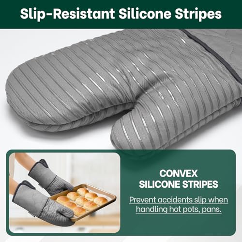 Heat Resistant 500°F Kitchen Oven Mitts 2 (Gray)