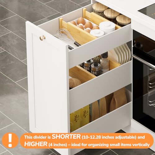 4" High Bamboo Drawer Dividers (Natural / 4''H, 10''-12.28''L)