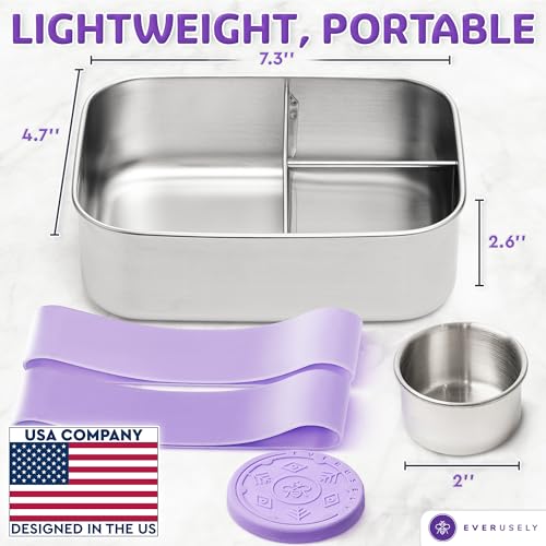 Stainless Steel Bento Box + Condiment Container (Lavender / 37oz / 1100ml)