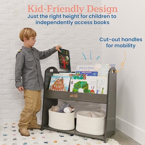 3 Shelf Floor Book Display with Handles and Storage (Grey Wash)