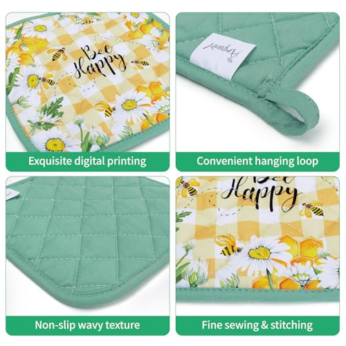 Bee Daisy Oven Mitts and Pot Holders Set (Bee Daisy / Oven Mitt x2 & Pot Holder x2)