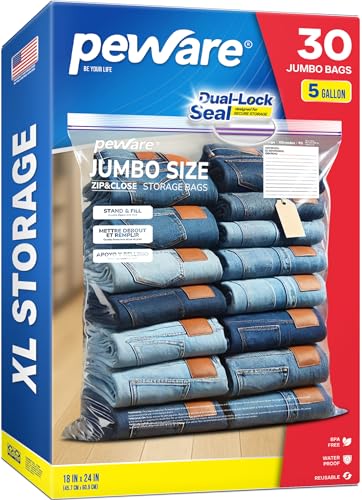 5 Gallon Extra Large Storage Bags (30 Jumbo Bags / 18"x24" - 5 Gallon)