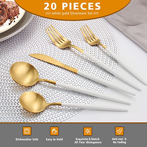 Matte White Gold Silverware Set (Whitegold / 20-piece)