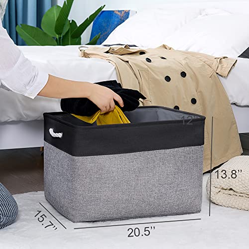 Organization and Storage Basket for Shelves (Black&Grey / 3PCS/Extra Jumbo - 20.5Lx15.7Wx13.8H)