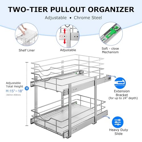 2 Tier Kitchen Cabinet Pullout Shelf and Drawer Organizer (W23 (23"W x 22"D) / 2 Tiers)
