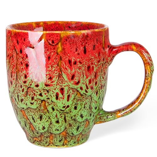 16oz Ceramic Coffee Mug Tea Cup with Handle Novelty Mug for Office and Home (Red & Green-1)
