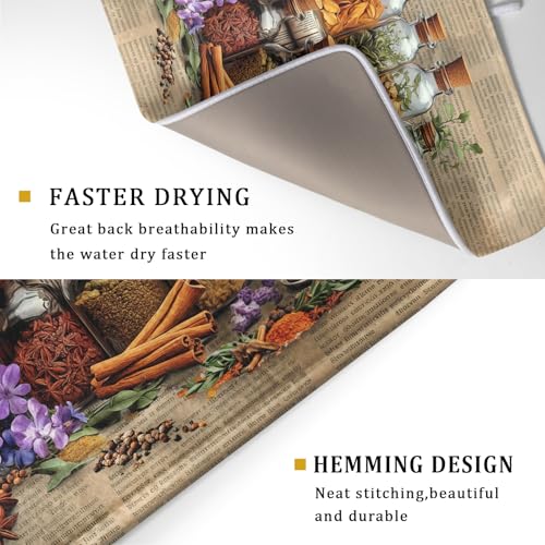 Herbs Kitchen Dish Drying Mat (Natural Materials Brown / 24" x 18")