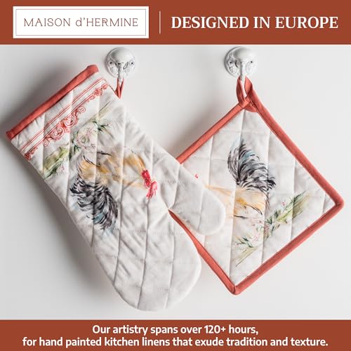 100% Cotton Oven Mitt & Pot Holder Set (009 - Campagne / 7.5" x 13" & 8" x 8" (Oven Mitt & Pot Holder))